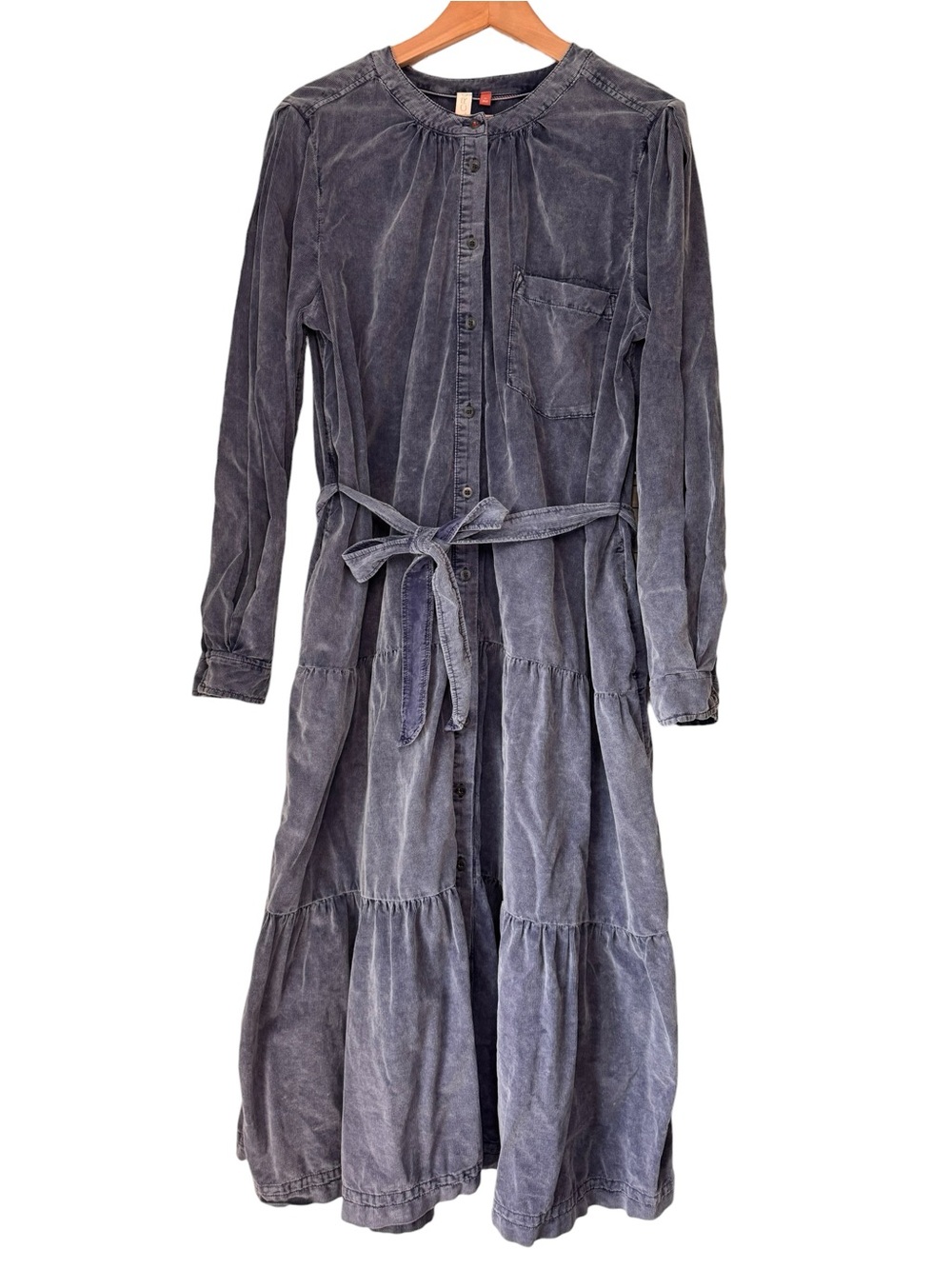 Pilcro Marta Tiered Corduroy Midi Dress Size XL Blue Long Sleeve Boho Prairie